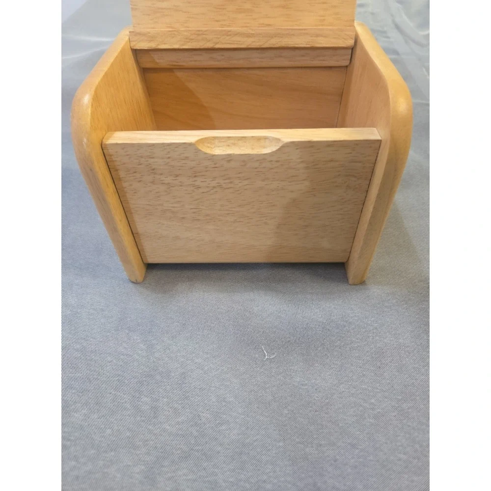 Vintage Wooden Recipe Box Light Wood Card Holder Kitchen Storage Organizer Retro